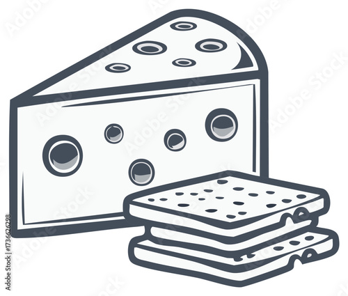 Cheese Slice and Crackers Drawing Illustration Snack Food Gourmet