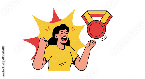 Celebrating Achievement: Woman Receiving Medal After Displaying Intense Joy and Happiness