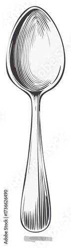 Classic engraved metal spoon illustration featuring a vintage kitchen utensil drawing
