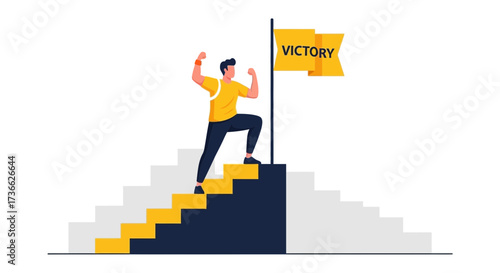 Celebrating Success: An Individual Achieving Triumph and Reaching the Symbolic Summit
