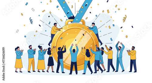 Celebrating Success: Gold Medal Champions and Enthusiastic Team Members Celebrating Triumph
