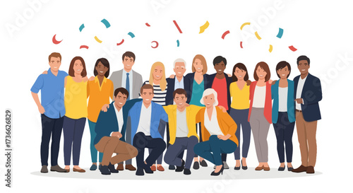 Celebrating Team Success: Diverse Group Celebrating Achievement and Accomplishment with Confetti