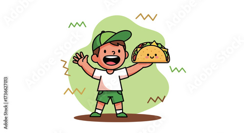 Cheerful Youngster Presenting a Deliciously Illustrated Taco for Food Lovers and Enthusiasts