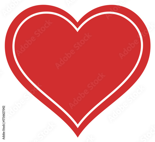 Simple red heart icon with a white outline symbol for love and romance
