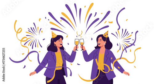 Celebratory Toast Between Jubilant Women Celebrating Achievement With Sparkling Wine