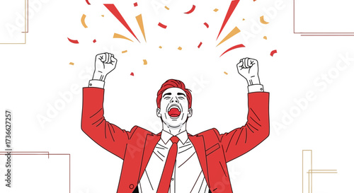 Celebratory Success Moment Depicted With Vibrant Colors and Festive Confetti Elements