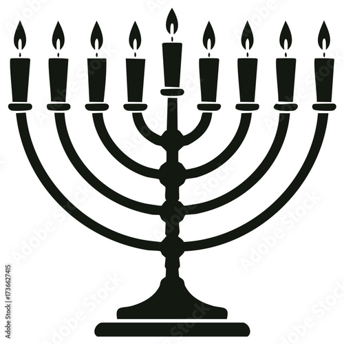 Silhouette illustration of a menorah with burning candles in black