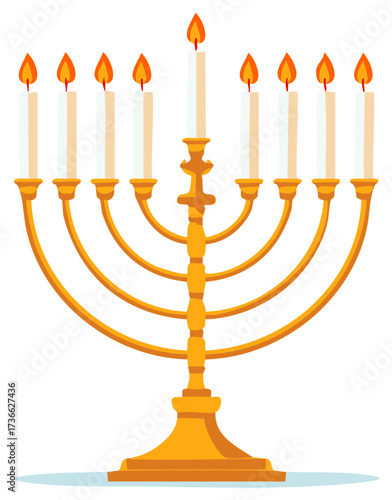 Brightly Lit Golden Menorah Symbolizing Hanukkah and Jewish Tradition