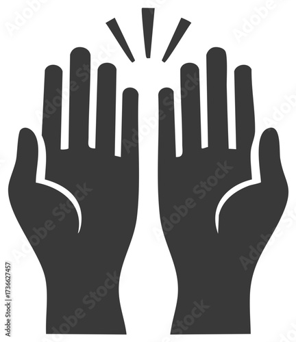 Two hands raised high in celebration with glowing sparkle lines representing success and achievement