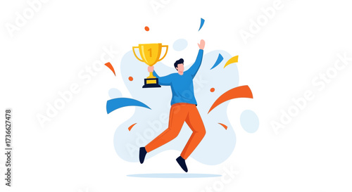 Champion Celebrates Victory, Trophy Winner, Showing Pride, Celebrating Triumphing Success