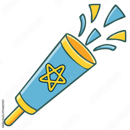 Cartoon Party Popper with Star of David for Jewish Holiday Celebration