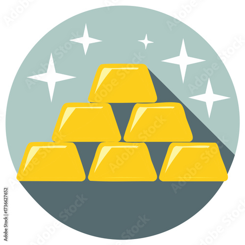 Shiny Gold Bar Pyramid Symbol Icon with Sparkling Stars Wealth Investment Concept