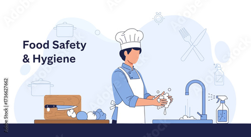 Chef Demonstrating Food Safety And Hygiene Practices In A Modern And Clean Kitchen