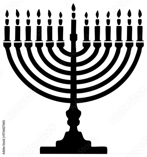 Hanukkah Menorah with Nine Burning Candles Religious Celebration Holiday Symbol