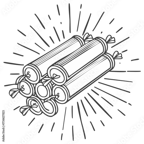 Illustration of Dynamite Sticks Bound Together with Fuses Ready to Ignite