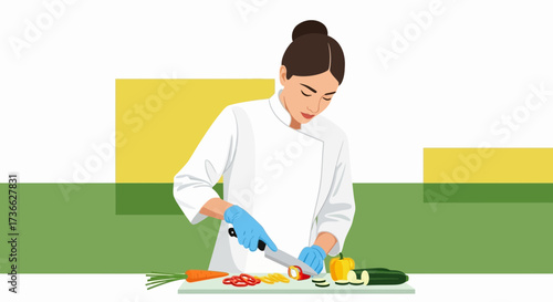 Chef Expertly Slicing Fresh Vegetables for Prep, Cooking, and Culinary Presentations