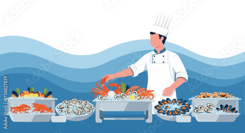 Chef Featuring Exquisite Seafood Displaying Culinary Craft and Gastronomic Excellence