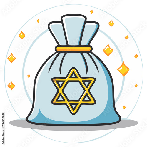 Sparkling cartoon money bag with Star of David symbol for Jewish finance and prosperity