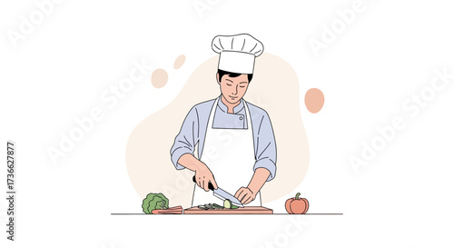 Chef Focused On Preparing Ingredients For Culinary Delights in a Vector Illustration Style