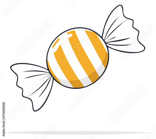 Sweet Candy Wrapped with Yellow and White Stripes Ready to Eat