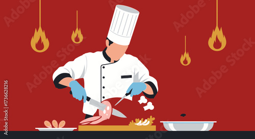 Chef Prepares Culinary Delights with Precision, Culinary Artistry in the Kitchens