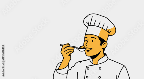 Cheerful Chef Tasting Delicious Meal From Spoon, Illustration Depicting Culinary Satisfaction