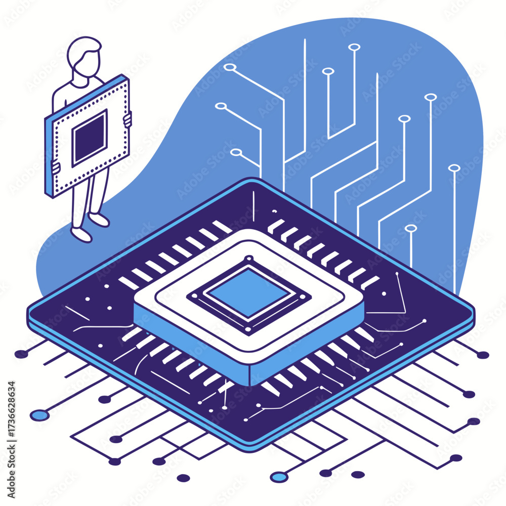 Fototapeta premium Person Holding Microchip Near Large CPU processor