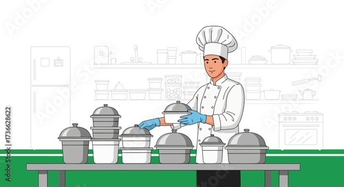 Chef Preparing Food: A Culinary Professional Displaying Dishes in Animated Kitchen Space