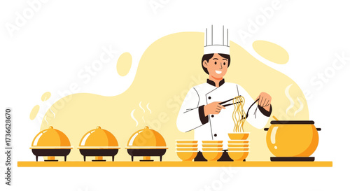 Chef Preparing Food in a Restaurant Kitchen Serving Ready Dishes For Customers