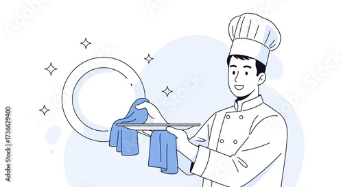 Chef Preparing To Clean Plate And Showcase Culinary Dedication And Excellent Service