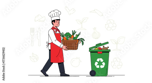 Chef Preparing To Deposit Food Waste Into A Recycling Bin For Environmental Purposes