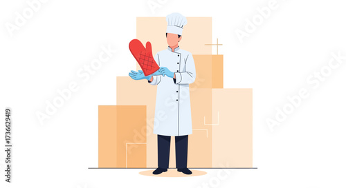 Chef Preparing With Oven Mitt: Preparing For Culinary Creation, Illustration of Cuisine