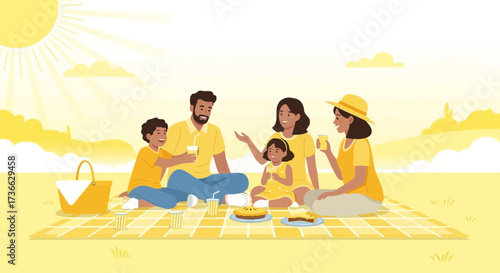 Cheerful Family Enjoying Picnic In The Sunlight, Togetherness And Happy Time