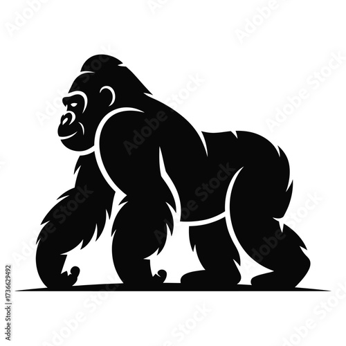 Silhouette of a powerful silverback gorilla in profile