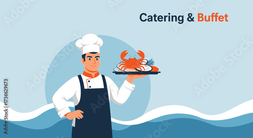 Chef Presenting Seafood Dish at Catering Event for Fine Dining Celebration