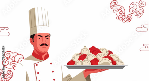 Chef Presenting Tasty Dumplings Dish For A Festive Celebration Delicious Cuisine
