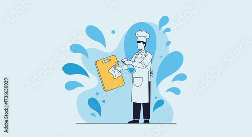 Chef Sanitizing Kitchen Surface: A Professional Approach to Hygiene and Food Safety