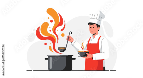 Chef Skillfully Adding Soup To Bowl Depicting Delicious Dish Culinary Practices