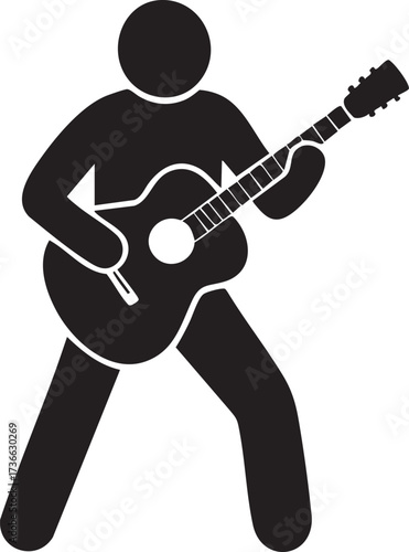 Acoustic Guitar with Player Pose silhouette vector Illustration