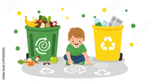 Child Demonstrating Recycling Concepts: Sorting Waste, Promoting Eco-Friendliness, And Green Living