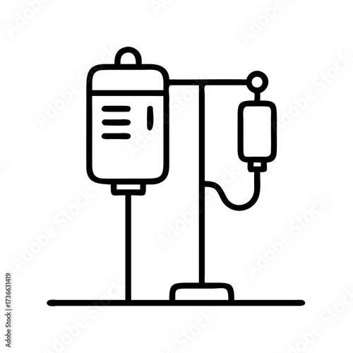 Iv drip stand medical infusion intravenous therapy saline bag line art healthcare hospital treatment equipment vector