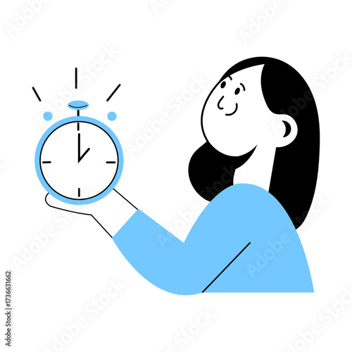 Person holding a stopwatch and smiling while looking at the clock in a bright and cheerful setting