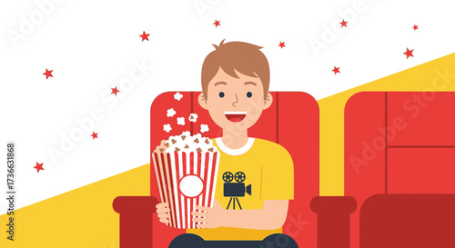 Cheerful Person With Popcorn Enjoying a Cinematic Experience in a Theater Setting