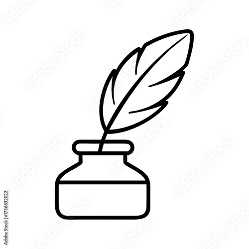 Feather quill pen in inkwell vector graphic for writing calligraphy and vintage design element illustration
