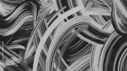 A black and white abstract artistic texture created with dynamic brush strokes. 