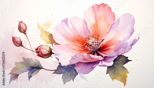 watercolor background with pink flowers