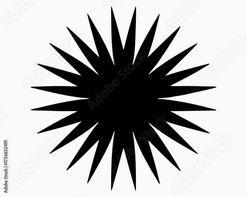 Black starburst shape with sharp triangular points radiating outward on a white background design element image