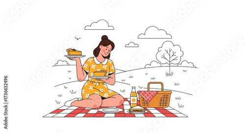 Cheerful Woman Preparing Delicious Food For A Relaxing Picnic Outing On A Sunny Day