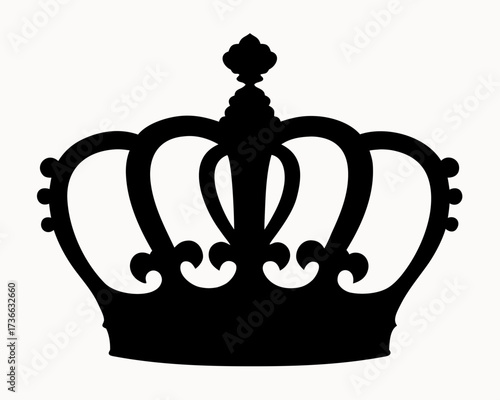 Illustration of a simple black crown with decorative elements on a white background in a silhouette style