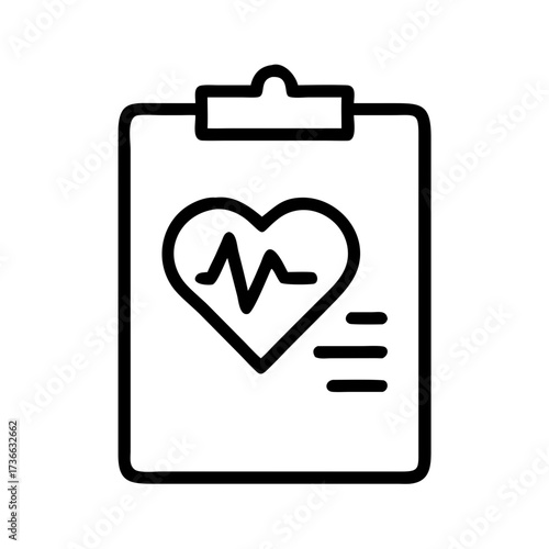 Medical health record on clipboard with heart and ekg line icon for healthcare and wellness check up report